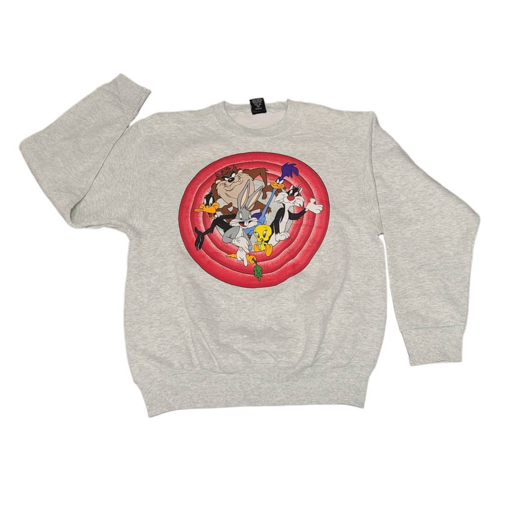Vintage Warner Bros Studio Store Looney Tunes Sweatshirt Mens Medium Gray 1996